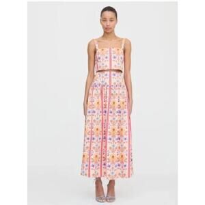 HILL HOUSE Sz XL 2pc Kate Midi Skirt Clara Crop Top Set Floral Block Stripe NWT